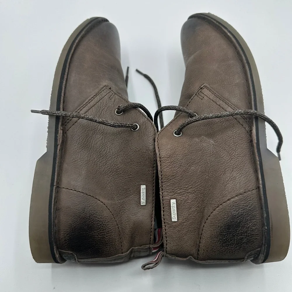 Superdry Mens Brown Leather Chukka Desert Boots Size 10 US 43 EU Burnished Toe